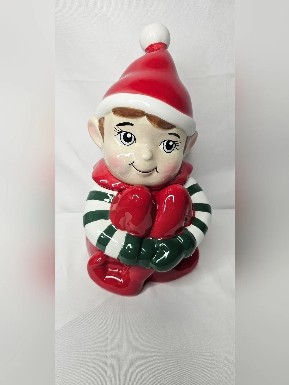 ​Cracker Barrel Christmas Elf Cookie Jar Earthenware Holiday Decor 11.5